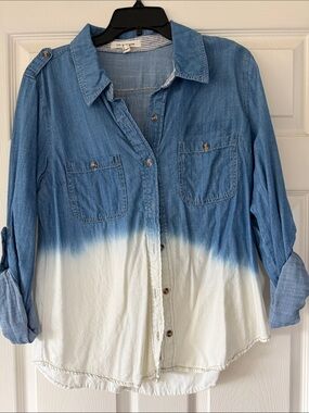 life in progress light blue chambray top